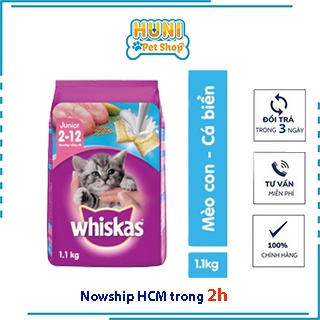 [gói tặng 20g mèo lớn]Thức ăn cho mèo con Whiskas Junior, Đồ ăn hạt cho mèo vị cá biển và sữa - gói 1.1kg - Huni Petshop