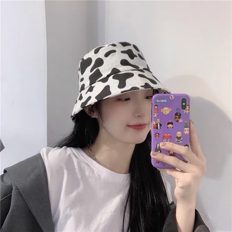 Mũ Bucket Họa Tiết Bò Sữa 2 Mặt HotFREESHIPNón vành tròn unisex Bò Sữa nam nữ phong cách ulzzang