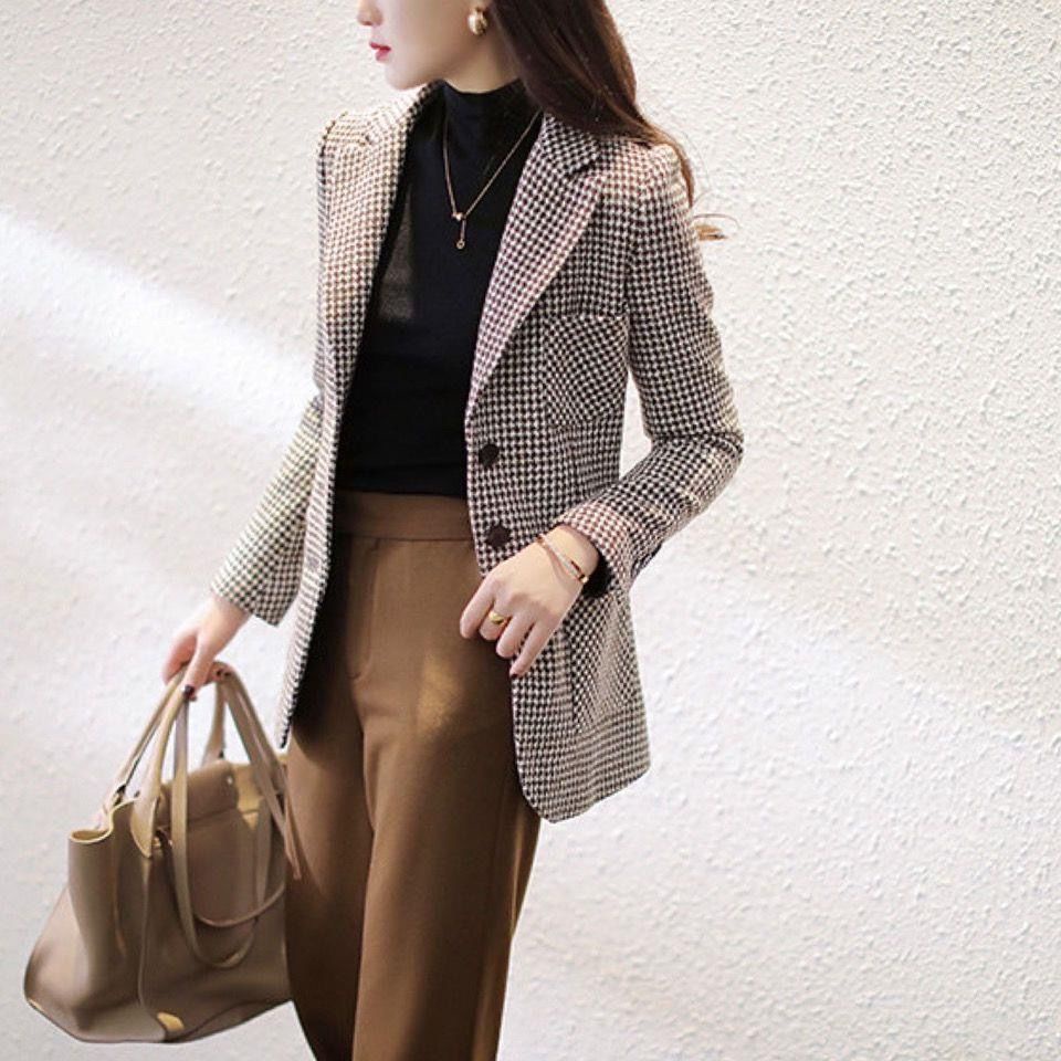 Áo Khoác Vest Len Dáng Ôm Dài Vừa Vặn Lưng Vừa Cỡ Lớn Thời Trang Thu Đông Cho Nữ