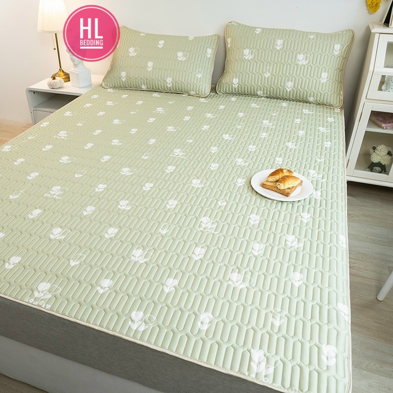 Chiếu điều hòa cao su non 5D Xanh cốm HL Bedding vải lụa Tencel mát cao su non Latex mềm mịn đủ kích thước m6/m8/2m2