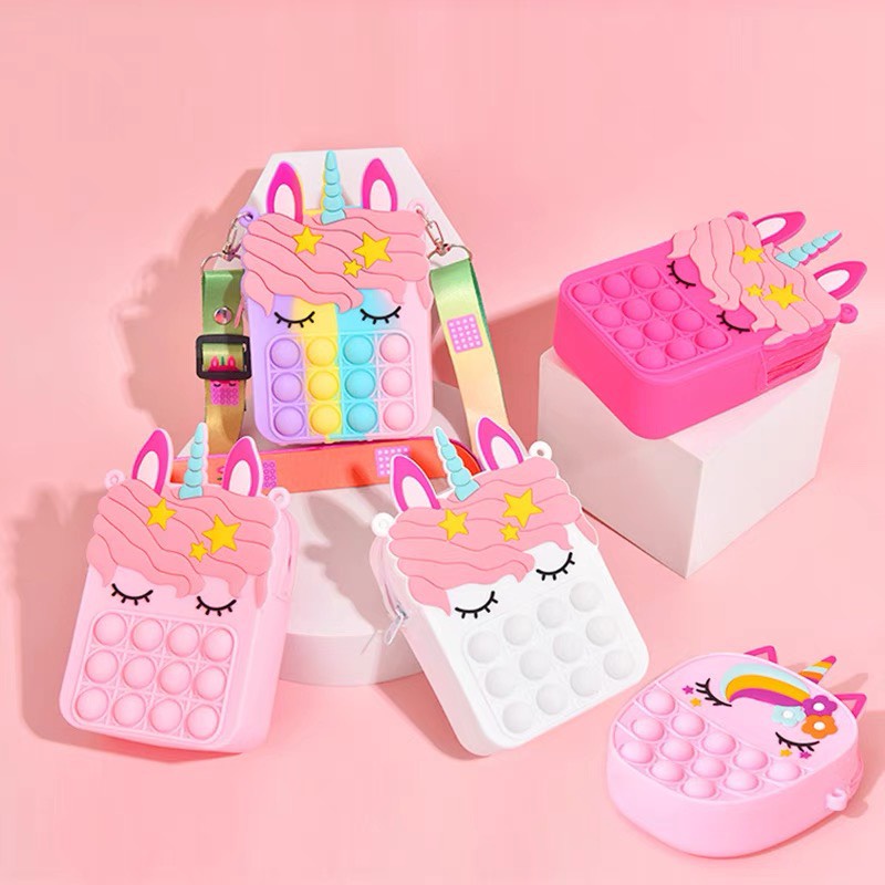 Túi pop it cho bé gái giá rẻ, có dây đeo chéo giảm căng thẳng stress bóp bong bóng hình Pony dễ thương Aphin