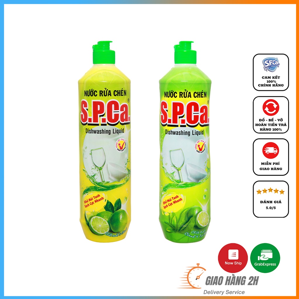 Nước Rửa Chén SPCa 830g - Nước Rửa Bát Cao Cấp Chiết Xuất Chanh Và Trà Xanh Diệt Sạch Khuẩn, Không Hại Da Tay