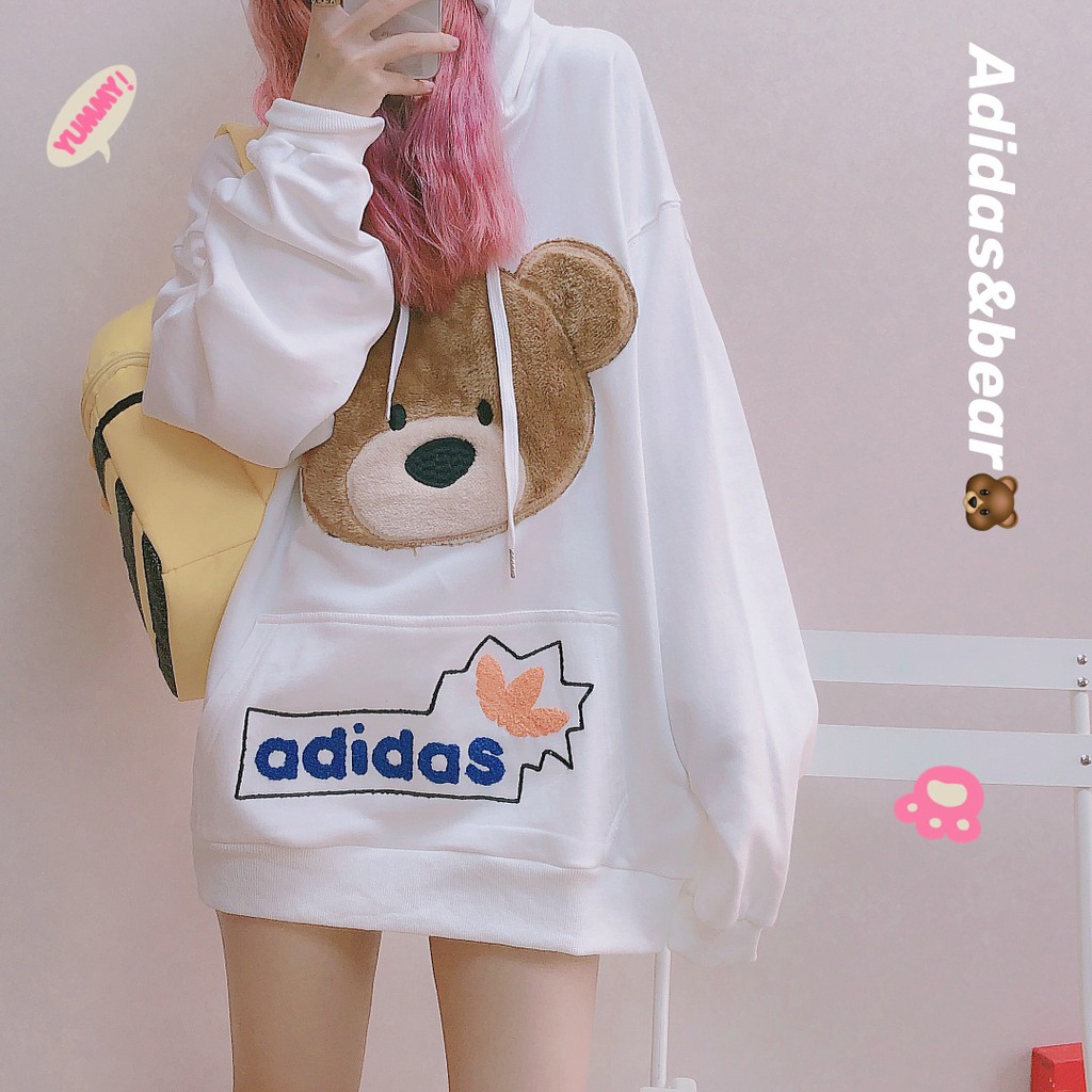 [Babe I'm Real] Áo Hoodie Adidas Teddy Bear ( Full Tag, mac,... )