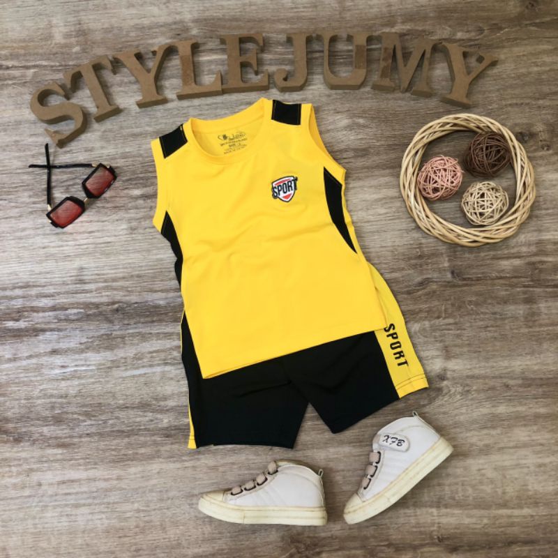 Size 1-12  Bộ đồ bé trai thể thao sát nách thun lạnh in logo