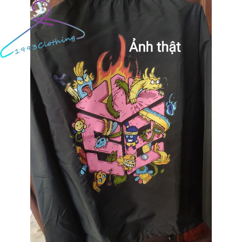 ÁO KHOÁC KAKI NÚT BẤM/ ÁO JACKET ĐEN IN HÌNH SWE HỒNG XANH ,FREESHIP,HÀNG VNXK 2 LỚP CHÓNG NẮNG,1993CLOTHINGG