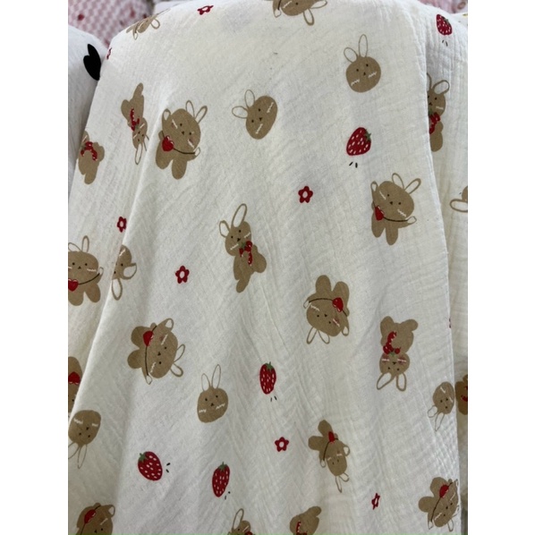 vải xô muslin 2 lớp cao cấp hình thỏ hồng trái tim dễ thương may đồ cho mẹ và be