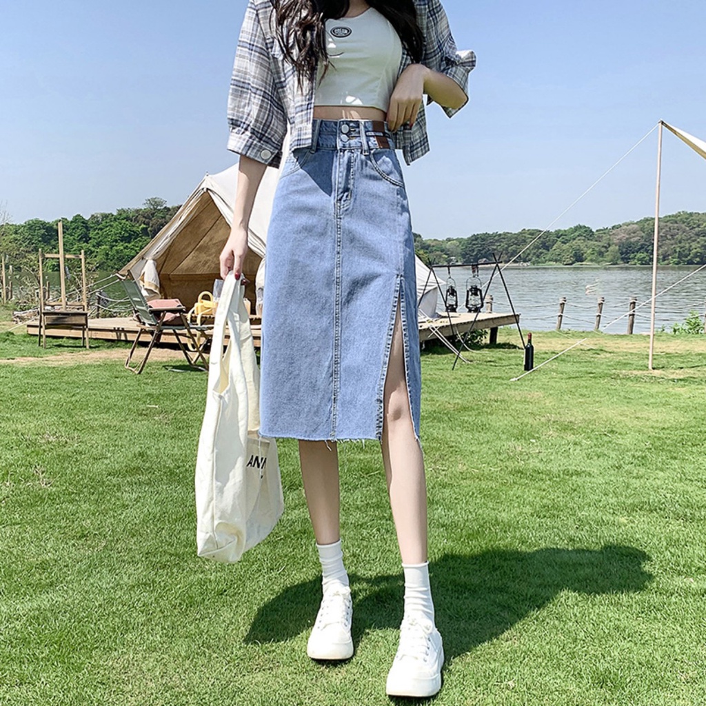 Chân Váy Jeans Xẻ Tà Dài + Ngắn Phong Cách Ulzzang C2