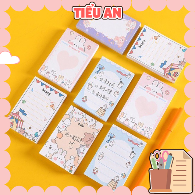 Giấy Note ghi chú hình Thỏ và Gấu siêu dễ thương - Ghi chú nhanh (100 Tờ)