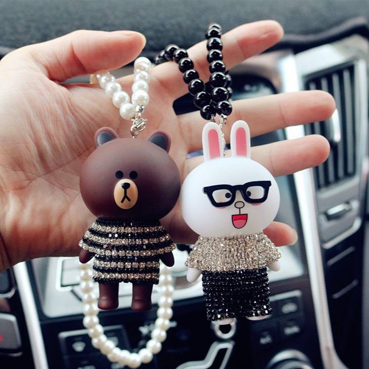 Automobile Hanging Ornament Cartoon Cute Rearview Mirror Hangings Brown Bear Cony Rabbit Car Pendant Car Accessories Supplies MiGB