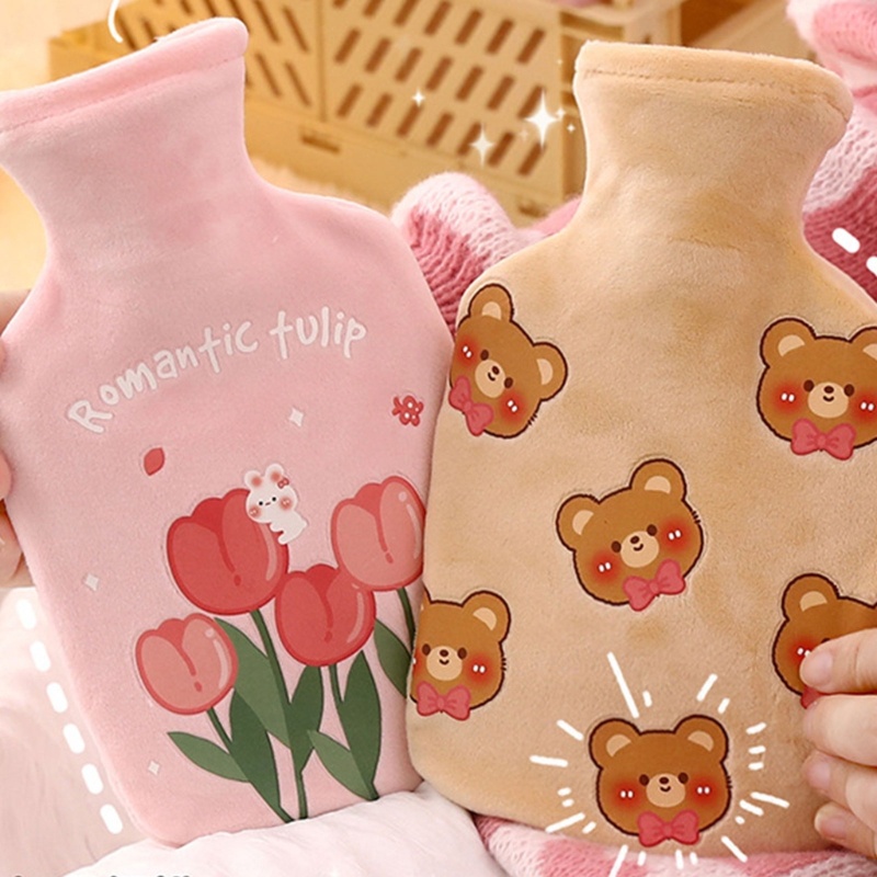 Túi Chườm Nước Nóng 350ml Có Nắp Xoắn Hoạt Hình Dễ Thương