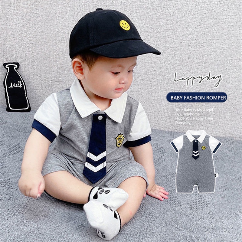 Bộ Áo Liền Quần Ngắn Tay Chất Liệu Cotton Mỏng Nhẹ Thời Trang Mùa Hè Phong Cách Hàn Quốc Cho Bé Trai