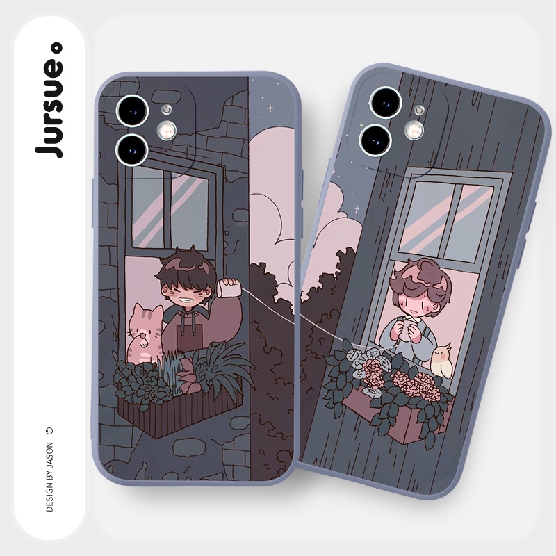 Ốp lưng JURSUE hoạt hình cặp đôi dễ thương đẹp cho iPhone 13 12 11 Pro Max SE 2020 X XR XS 8 7 ip 6S 6 Plus kute Y1952