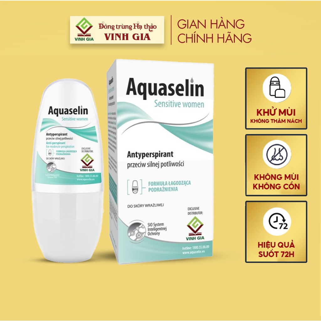 Lăn Khử Mùi AQUASELIN Sensitive Women Giữ Gìn Vệ Sinh, Khô Thoáng Dùng Cho Nữ Giới Bị Đổ Mồ Hôi Ít, Mùi Nhẹ 50ml