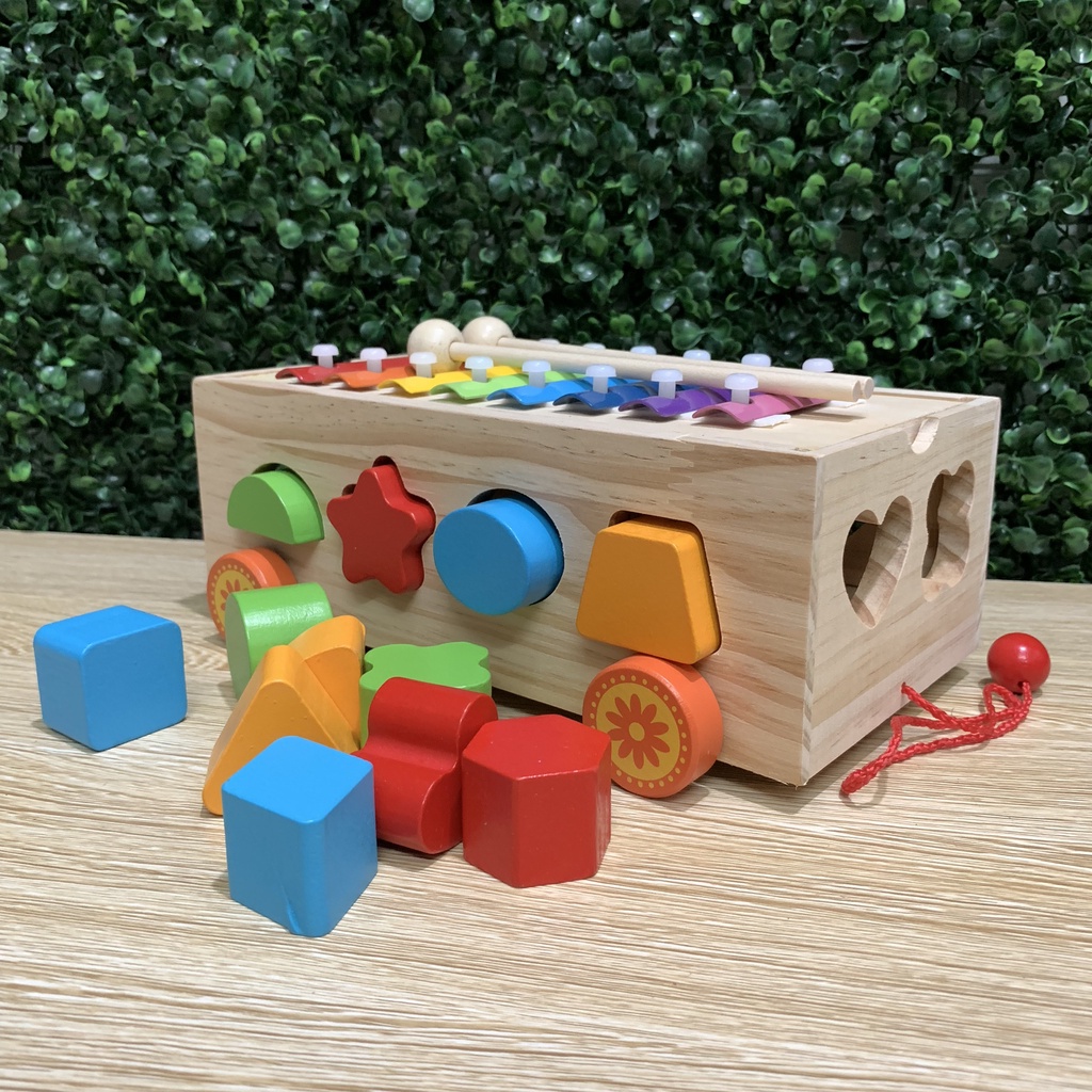 Đồ Chơi Trẻ Em Bằng Gỗ Xe Lửa Chở Các Khối Hình Học Cơ Bản
