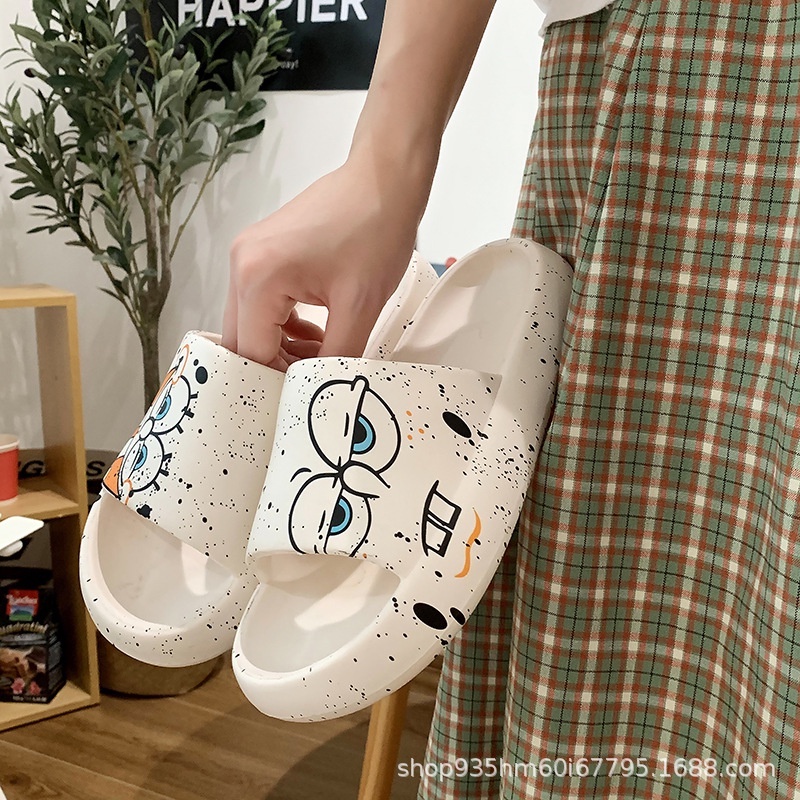 JY752 RĂNG THƯA Dép bánh mì đôi mắt họa tiết dễ thương, đế mềm gấu, gà, chuông nhiều họa tiết lạ mắt