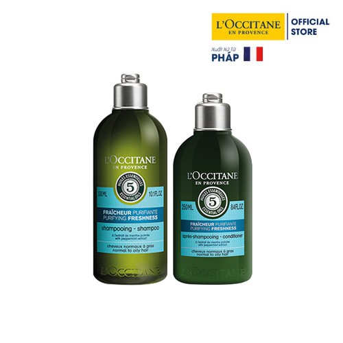 Bộ sản phẩm gội xả dành cho tóc dầu L'Occitane Purifying Shapoo 300ml&amp;Conditioner 250ml