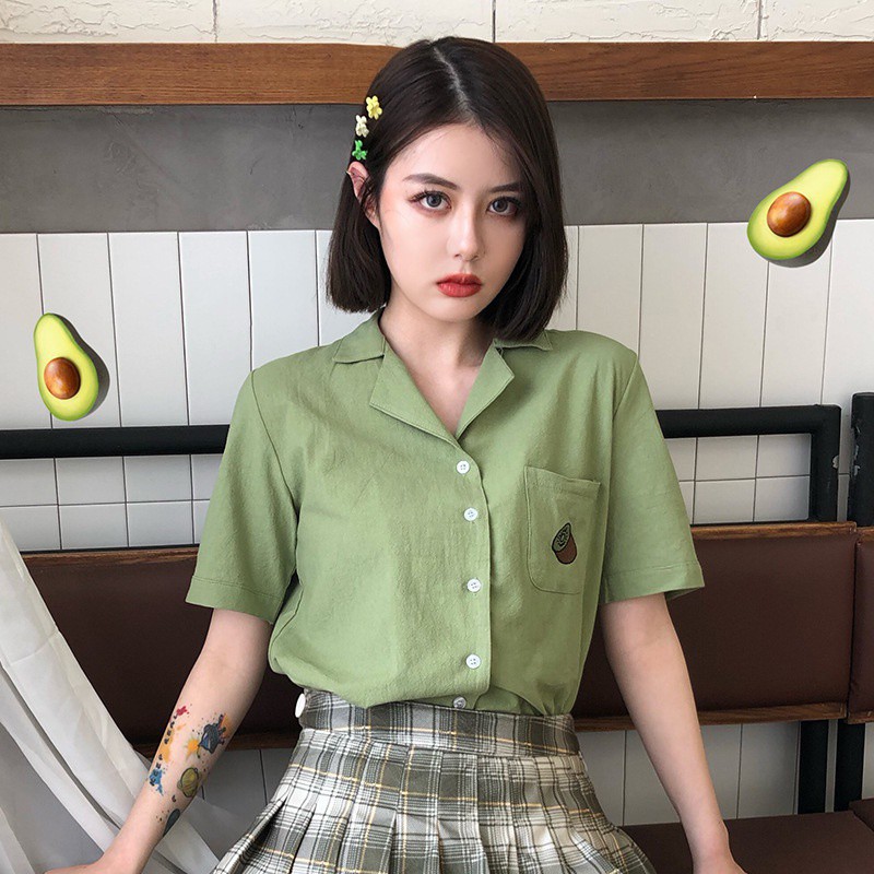 Áo sơ mi tay ngắn hoạ tiết hình trái cây thiết kế thanh lịch cho phái nữ | BigBuy360 - bigbuy360.vn