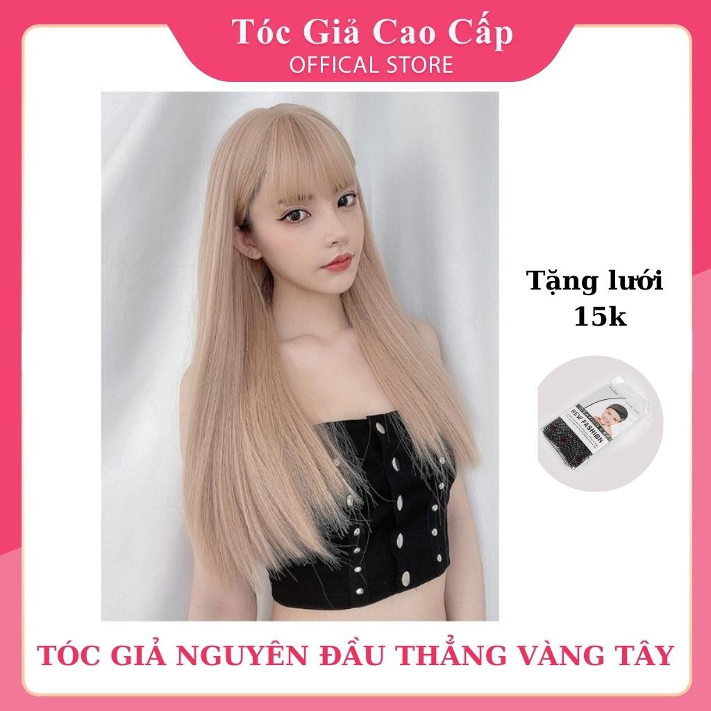 Tóc giả nữ nguyên đầu thẳng màu vàng tây, tặng lưới trùm tóc, mã z7007