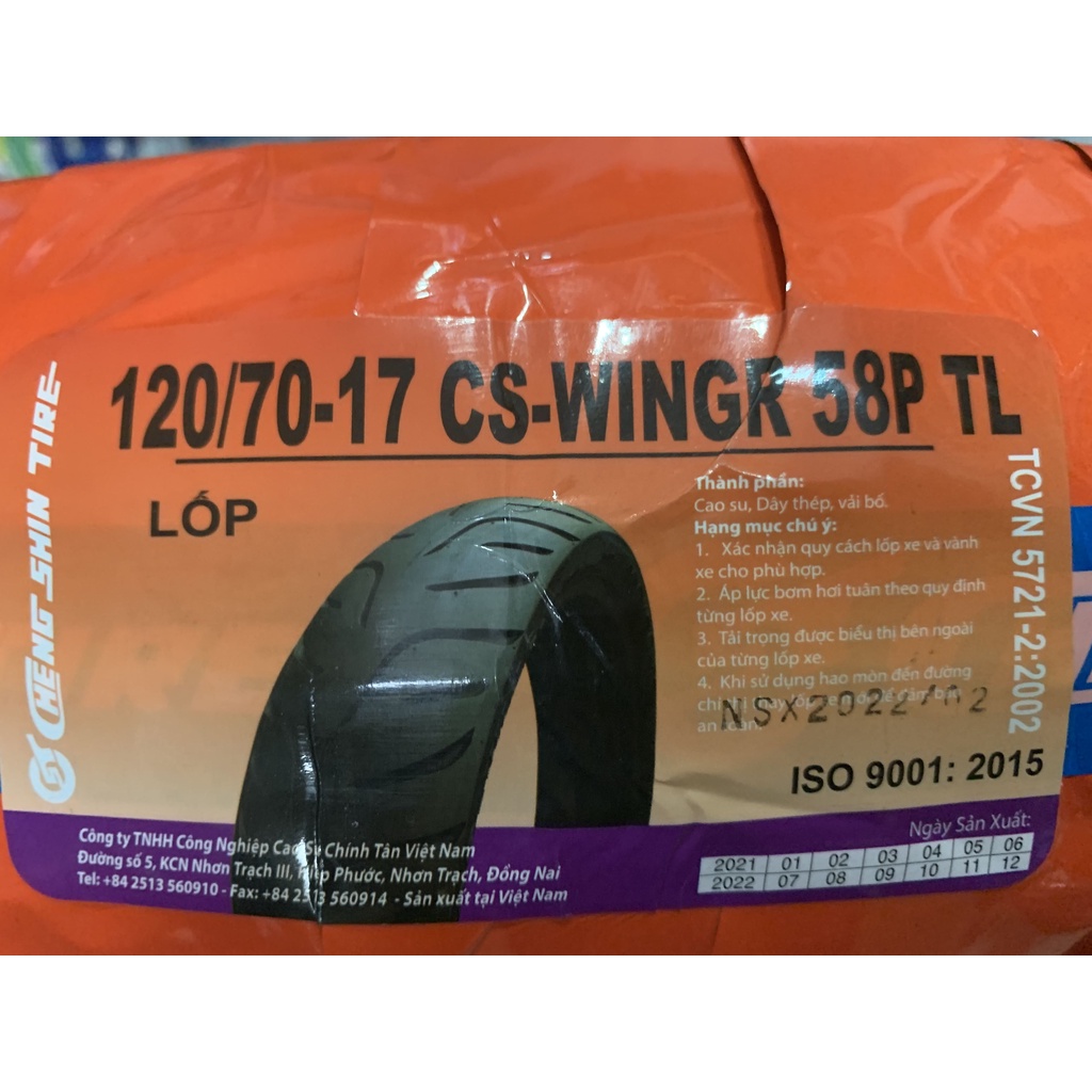 Vỏ Chengshin 90/80/17 và 120/70/17 Bánh Trước/Sau Winner, Exciter 150/155 - Không Ruột