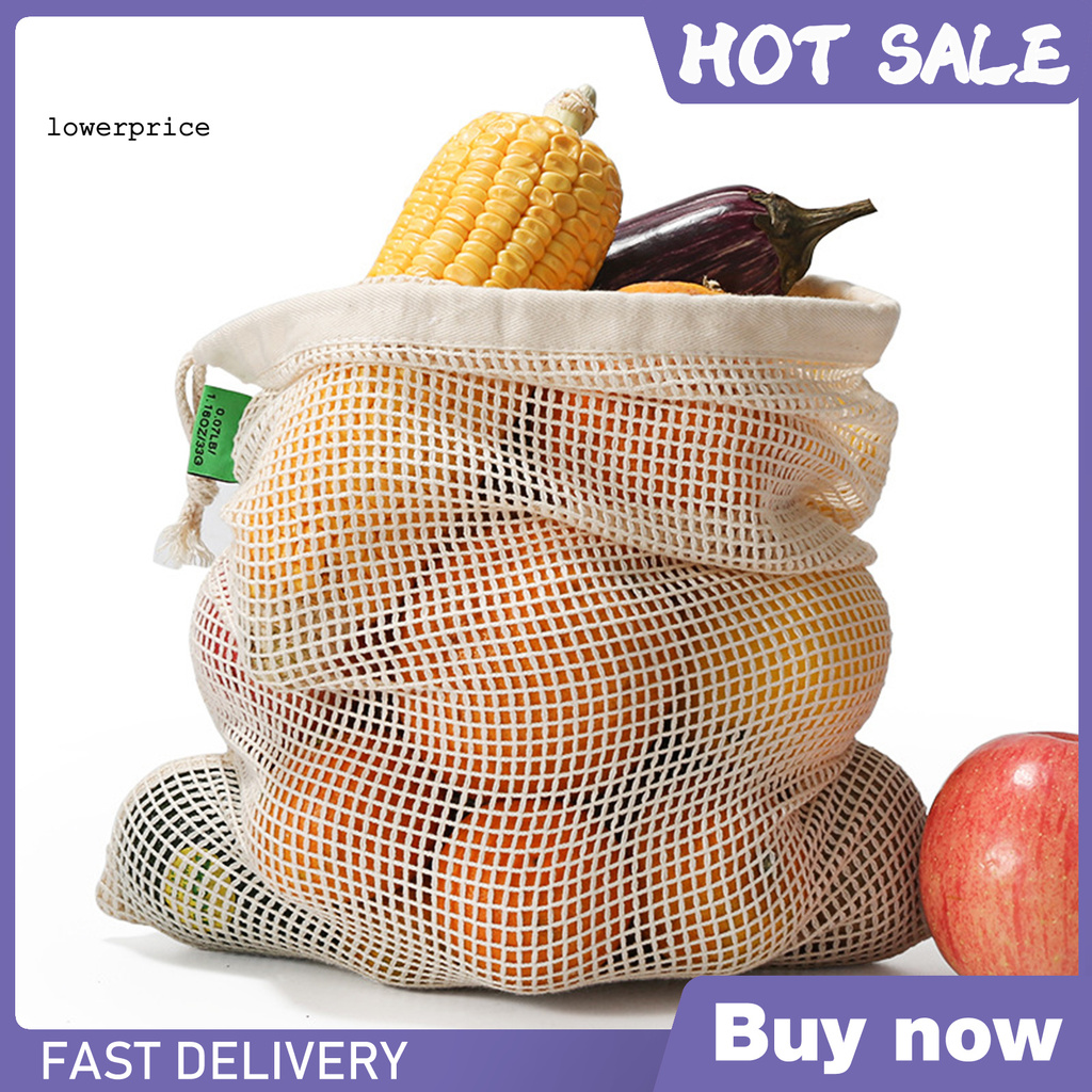 LP*Shopping Bag Reusable Large Capacity Cotton Fruit Vegetable Produce Mesh Tote for Outdoor