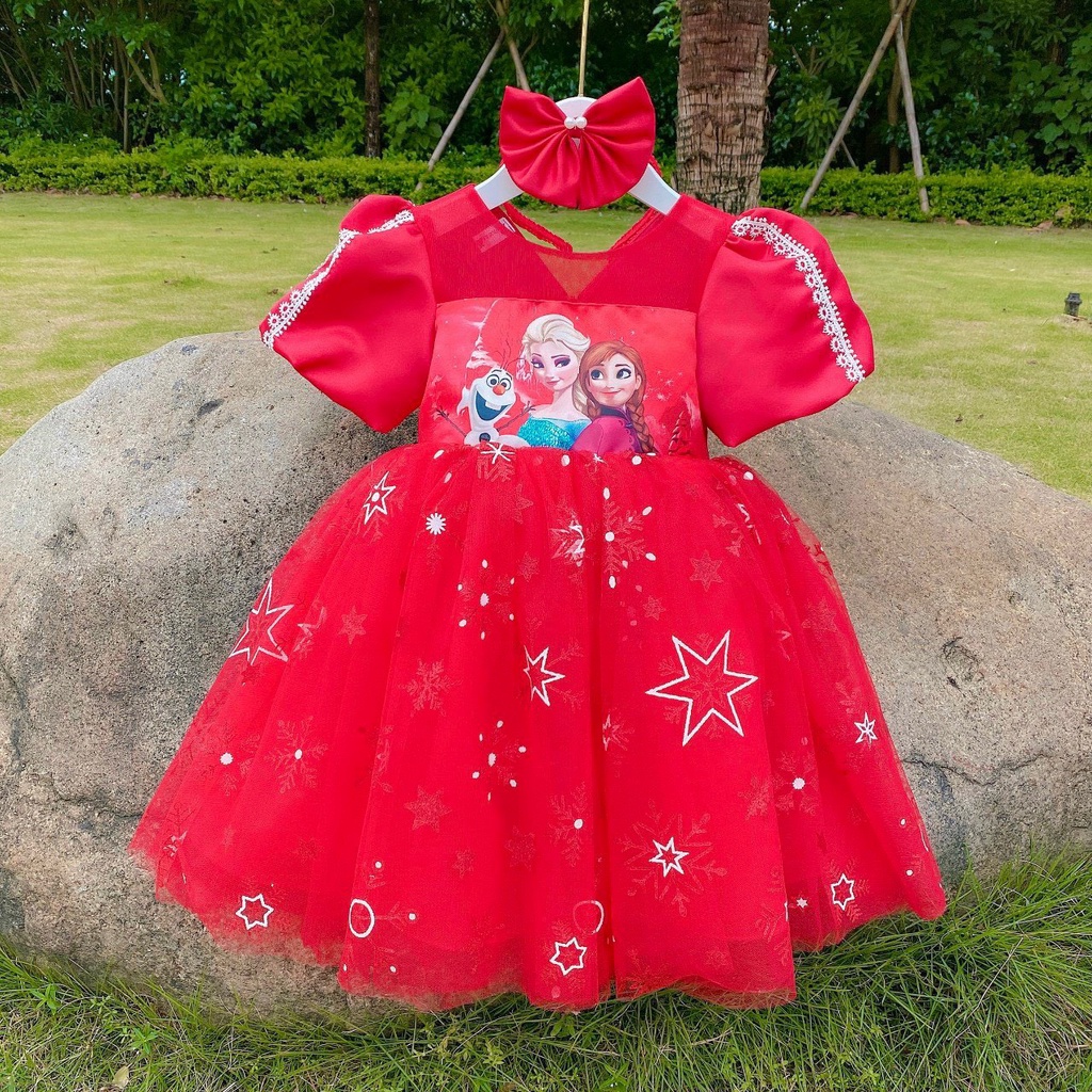 Váy elsa kèm bờm bé gái