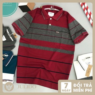 Áo Polo nam phối ngang có túi  trung niên vải cá sấu Cotton Xuất Xịn