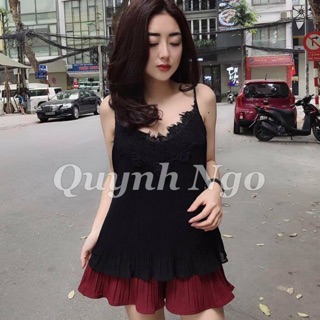 Áo hai dây phối ren đen zara