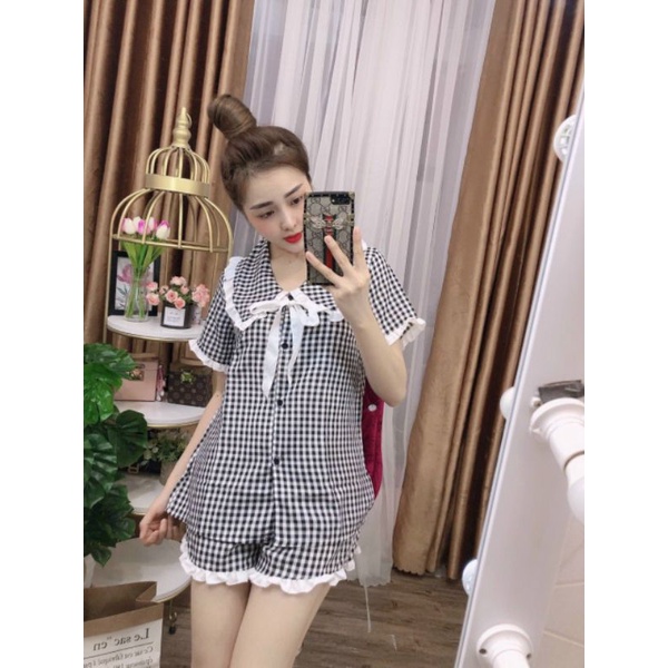 Đồ bộ ngủ tiểu thư mặc dạo phố chất thun poly mềm
