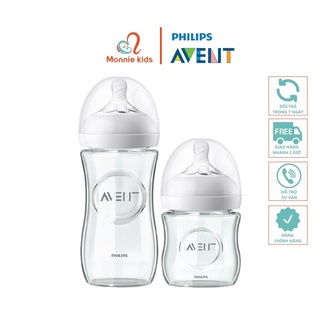 Bình sữa Philips Avent thủy tinh cho bé 120/240ml thiết kế tự nhiên - Monnie Kids