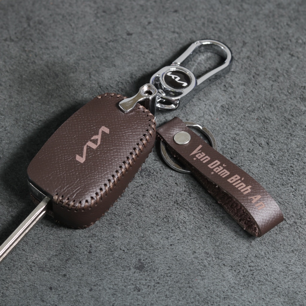 Bao da bọc ốp chìa khoá xe ô tô KIA Carens, KIA Morning chìa gập 2 3 nút bấm da bò nhiều màu khâu thủ công KIA1,2