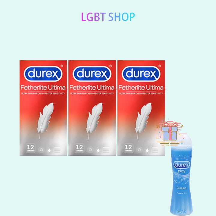 [Sỉ durex][COMBO] 3 hộp Bao cao su Durex Fertherlite TẶNG Gel Play