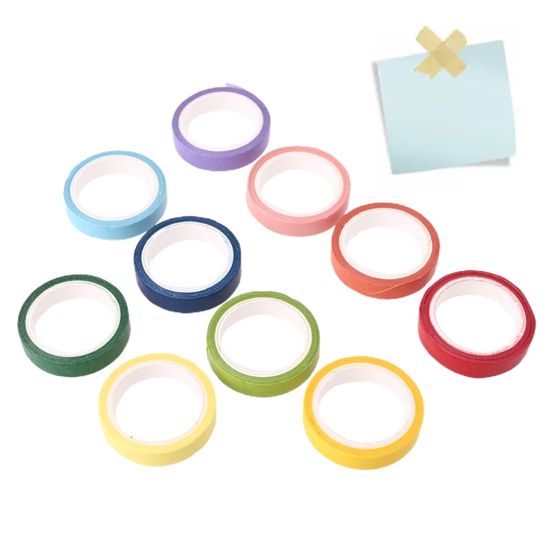 Bộ 10 Cuộn Băng Keo Dán Mặt Nạ Washi Bản Rộng 7mm Màu Cầu Vồng Tinh Tế DIY