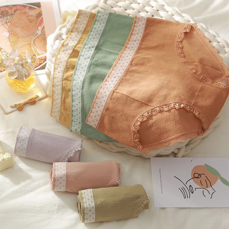 Quần lót nữ cottton không đường may kháng khuẩn viền ren xinh 05
