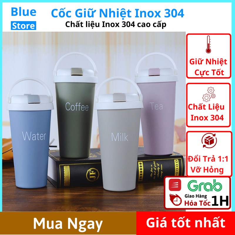 Ly Cốc giữ nhiệt có ống hút dễ thương cute Miniso chất liệu inox 304 tặng kèm sticker + dây đeo dung tích 500ml