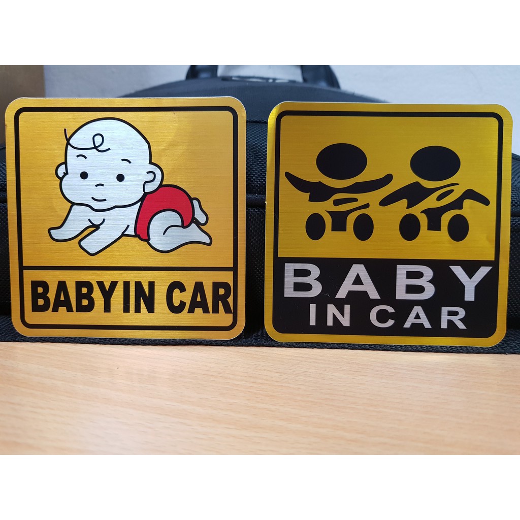 Tem Chữ BABY IN CAR Vàng Đồng Phản Quang Dán Sau Xe Ô Tô