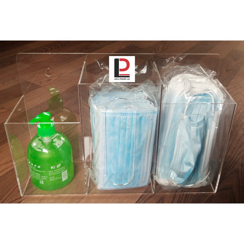Kệ mica treo tường đựng khẩu trang, nước rửa tay sát khuẩn