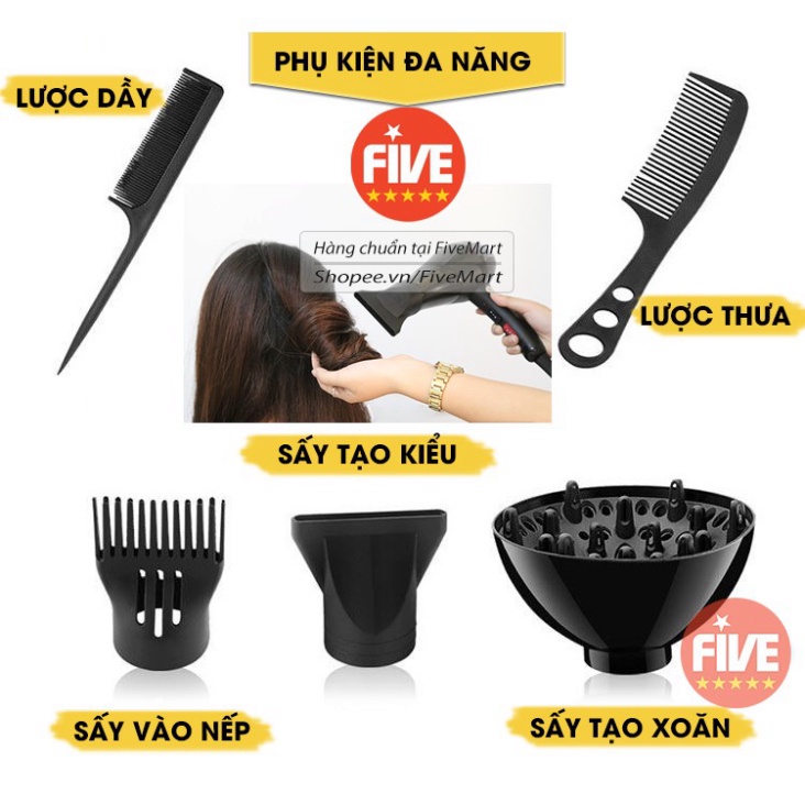 Máy Sấy Tóc Tạo Kiểu Công Suất Lớn 2200W Tặng Kèm Bộ Phụ Kiện 1 Hoặc 5 Chi Tiết Tùy Phân Loại Máy Sấy Cherrystore999