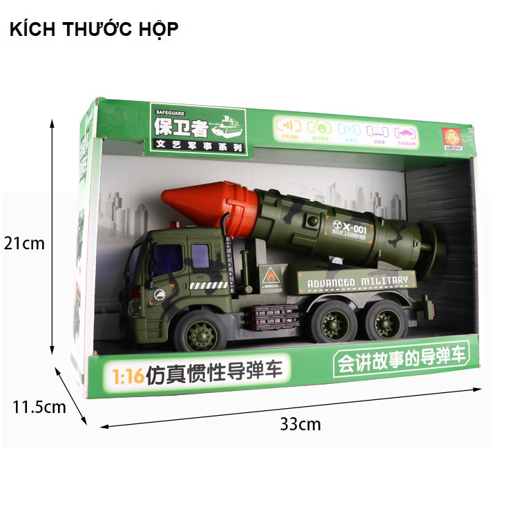 Xe ô tô quân đội đồ chơi trẻ em tỉ lệ 1:16 - Xe mô hình có âm thanh và đèn chạy đẩy trớn bằng bánh đà