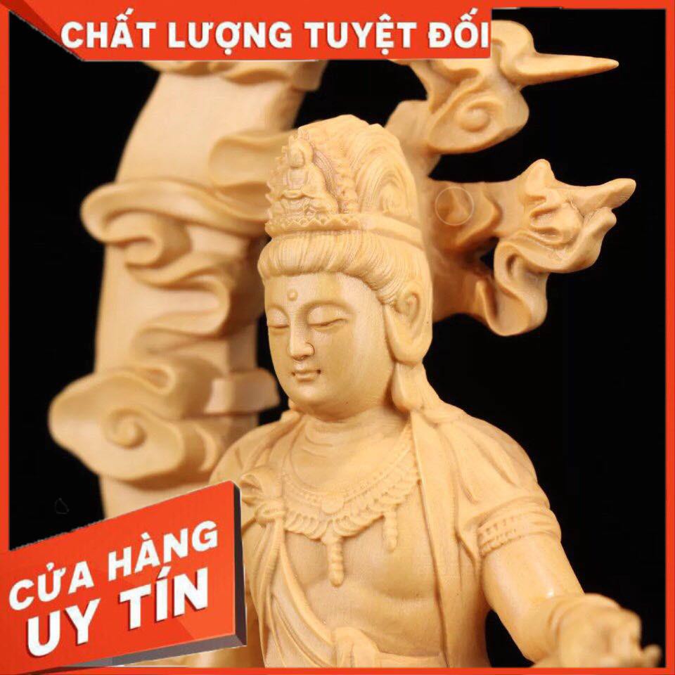 [ HÀNG ĐỤC TAY NGUYÊN KHỐI ] TƯỢNG QUAN ÂM TỰ TẠI - Gỗ Hoàng Dương cao cấp