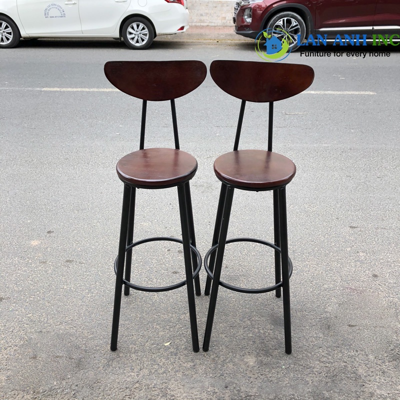 Ghế quầy bar gỗ chân sắt cao giá rẻ LAGB02(Size H45- H72)