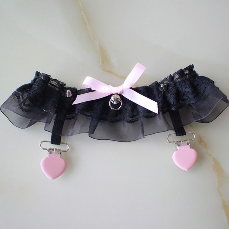 Choker đùi garter ren sexy - harness kẹp nịt tất vớ trái tim lolita JK co dãn có dây rút