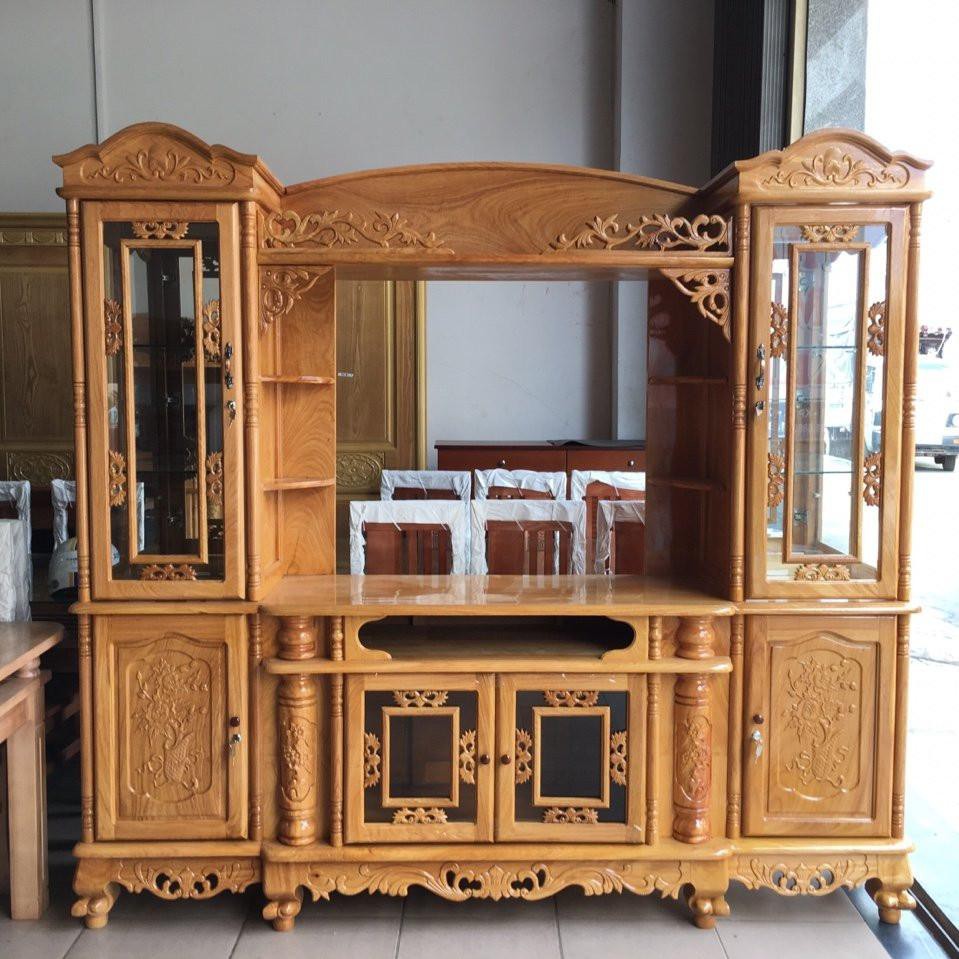 Kệ ti vi kết hợp với tủ rượu gỗ gõ đỏ