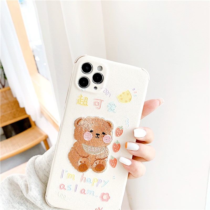 Ốp lưng iphone Bear & Pig thêu viền chống va đập 5/5s/6/6plus/6s/6splus/7/7plus/8/8plus/x/xs/11/12/pro/max/plus/promax