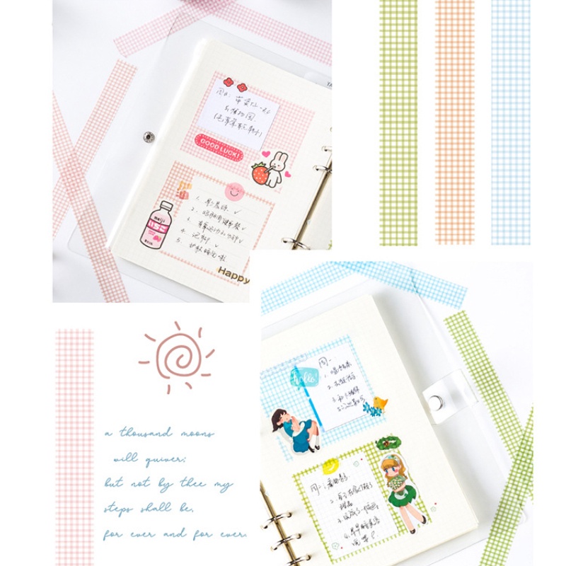 Bộ 4 Cuộn Băng Keo Washi Họa Tiết Kẻ Sọc Tự Làm Trang Trí Sổ Tay / Nhật Ký Phong Cách Nhật Bản