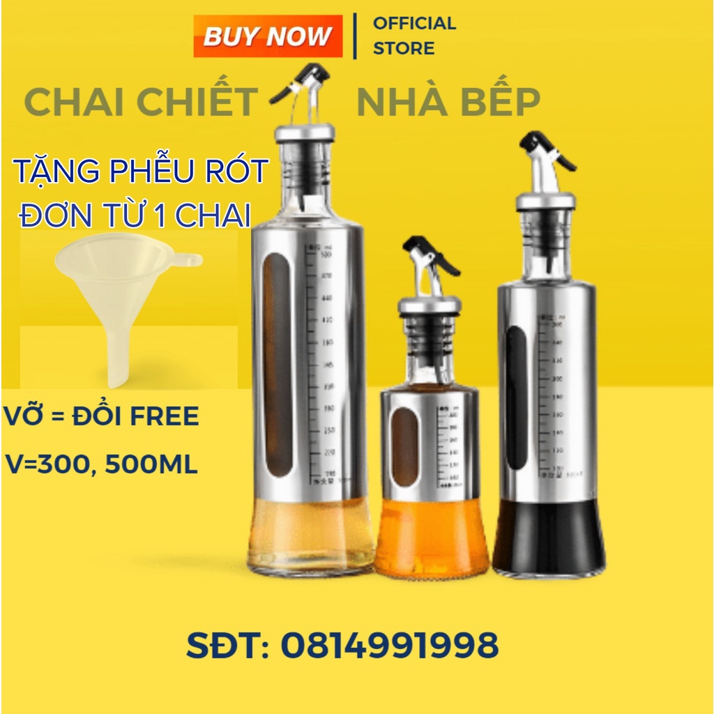 ⚡Tặng Phễu Rót⚡Chai Thủy Tinh Đựng Dầu Ăn Chiết Rót Dầu 500Ml