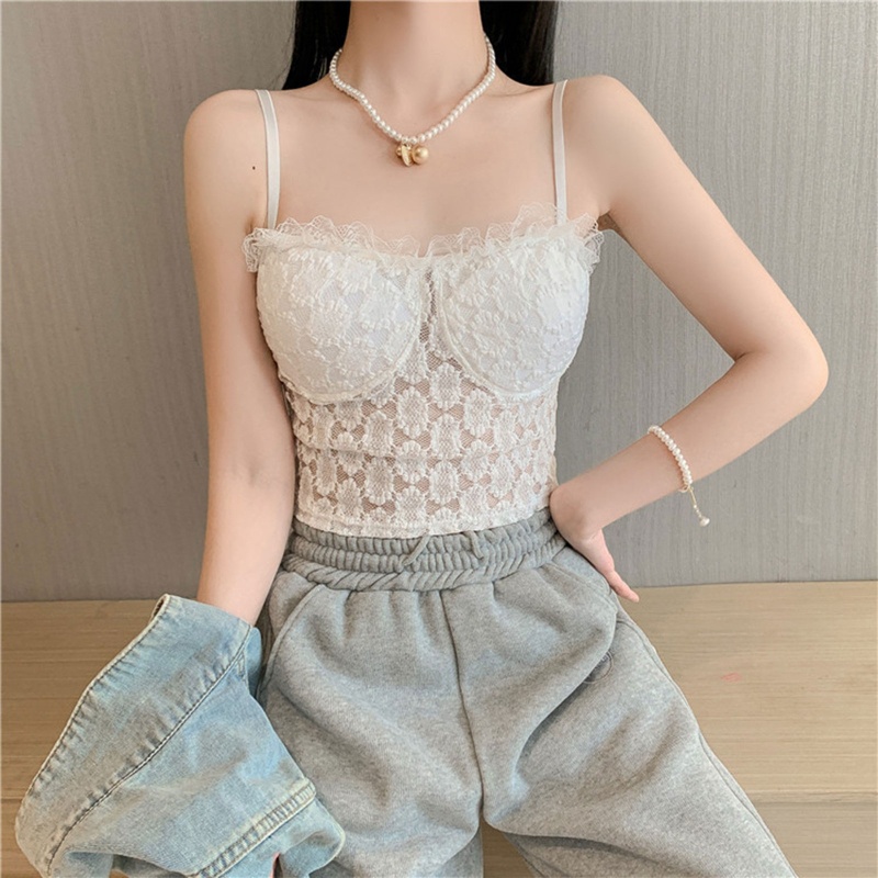 Brroa Áo Ống Crop Top Hai Dây Phối Ren Có Đệm Mút Gợi Cảm Cho Nữ