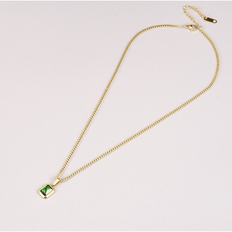 Dây Chuyền Mặt Đá Nhân Tạo Hình Vuông Nhiều Màu Titan Ko Đen TT 4235