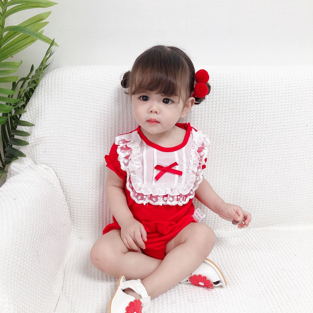 Newborn Girls Summer Lace Collar Romper For Baby Cotton Red Bodysuit Clothes