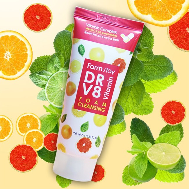 Sữa Rửa Mặt Trắng Da Vitamin C FARMSTAY Dr V8 Vitamin Foam Cleansing 100ml