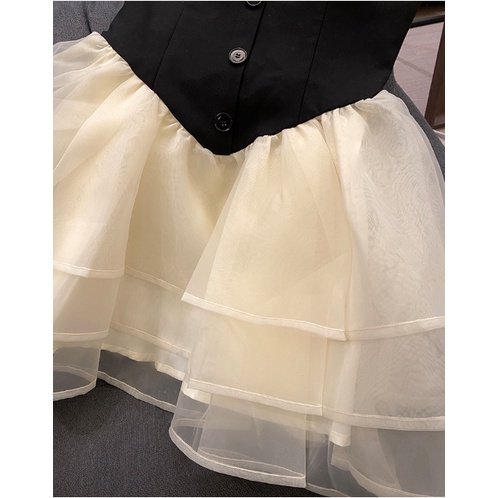 Set Đầm Tutu Công Chúa Phối Lưới + Áo Khoác Thắt Nơ Eo Phong Cách Pháp Thời Trang Cho Nữ